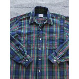 Vintage 1960s Sovereign Square Bottom Plaid Cotton Button-Up Shirt Large Tall